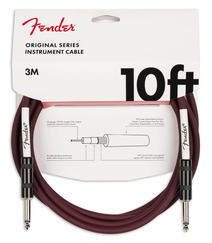 Cabo Fender modelo Original Oxblood de 3 metros de comprimento para guitarra 
