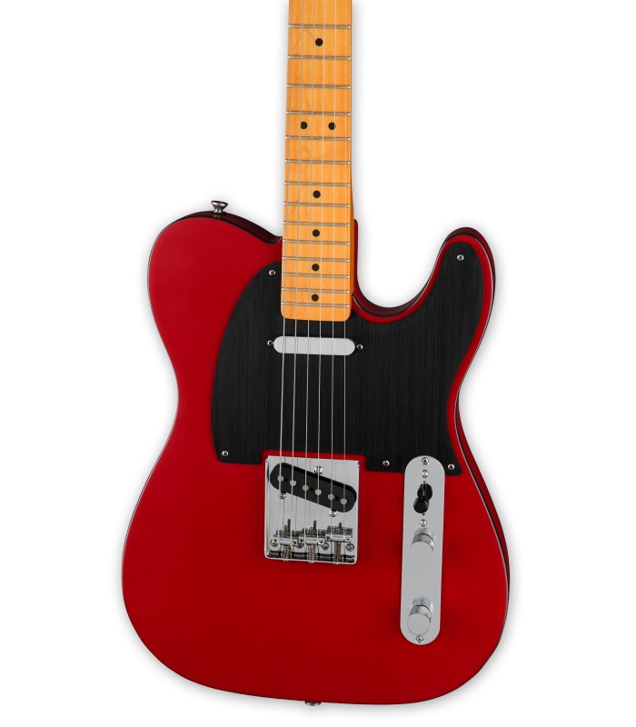 Body and pickups of the electric guitar Fender Squier model 40th Anniversary Tele Vintage Ed Satin Dakota Red
