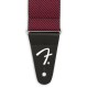Detail of one of the endpoints of the guitar strap Fender model Weighless Tweed Elastic with the 'F' from Fender