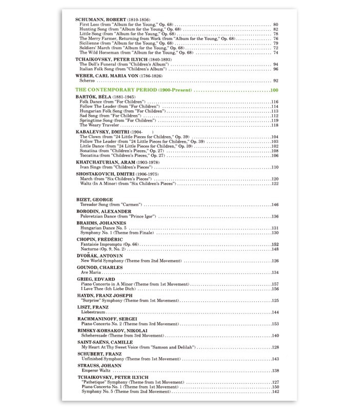 Bastien Easy Piano Classics book's table of contents second page