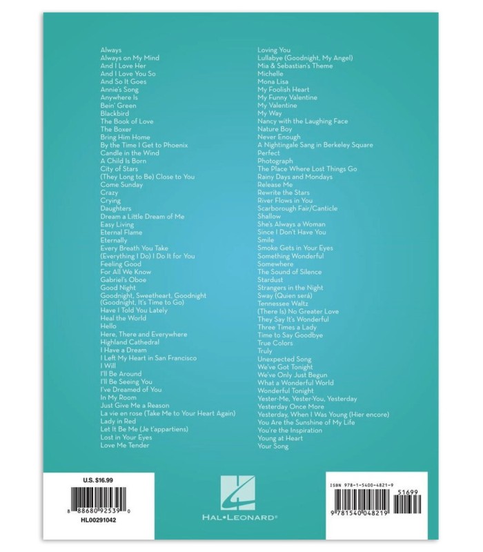 101 Most Beautiful Songs for Alto Saxophone book's backcover with the songlist