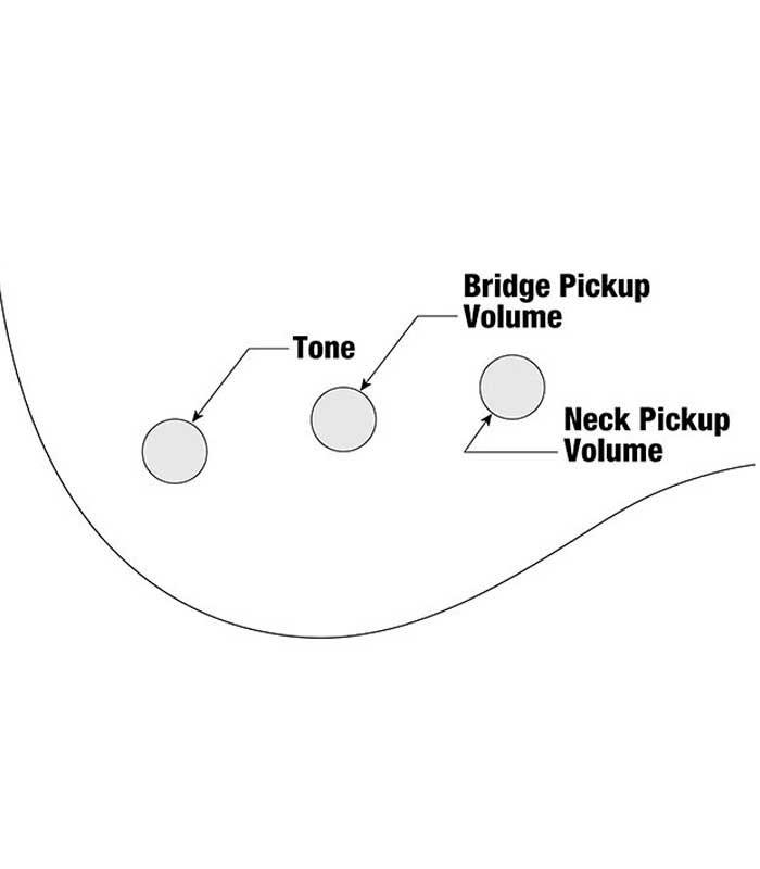 Infografía de los controles de la guitarra bajo Ibanez modelo GSRM20B WNF