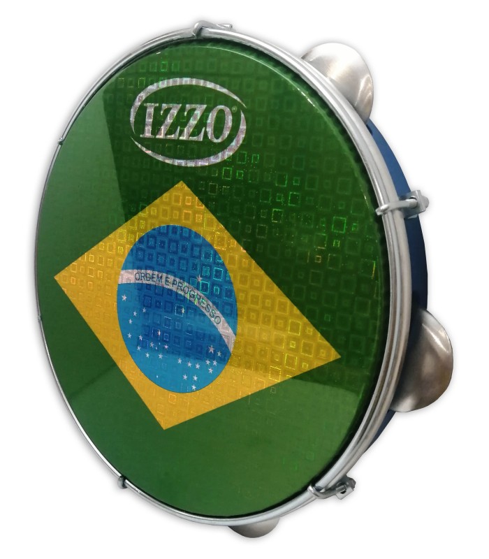 Pandeiro Izzo model IZ3438-15 with headskin with Brazilian flag design