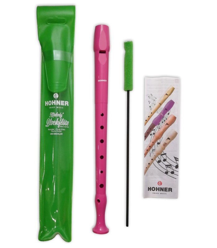Flauta bisel Hohner modelo 9508PI Melody Line Soprano em plástico rosa e com acessórios