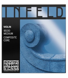 Portada del embalaje del juego de cuerdas Thomastik modelo Infeld IB100 Composite Core para violín de tamaño 4/4