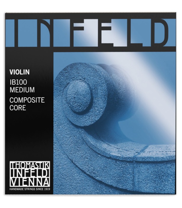 Portada del embalaje del juego de cuerdas Thomastik modelo Infeld IB100 Composite Core para violín de tamaño 4/4