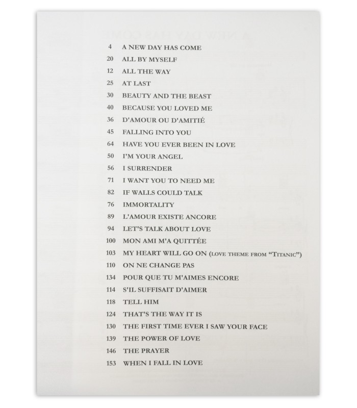 Complete Céline Dion book's table of contents