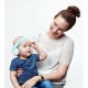 Mãe com bebé a utilizar o protector Auditivo Alpine modelo Muffy de cor azul 