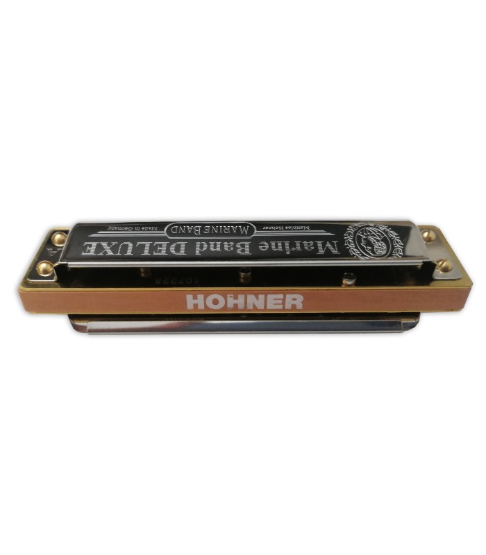 Back of the harmonica Hohner model Marine Band De luxe in A