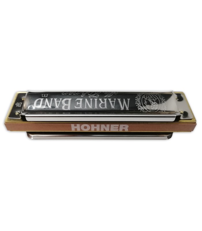 Back of the harmonica Hohner model Marine Band Harmonic Minor in B flat