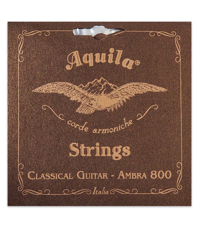 Package cover of the string set Aquila model Ambra 800 82C of normal tension for classical guitar