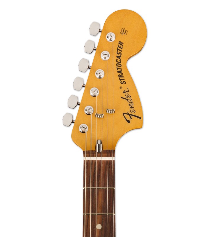 Cabeza y mástil en acer, diapasón en palisandro de la guitarra eléctrica Fender modelo Vintera II 70S Strato RW SFG