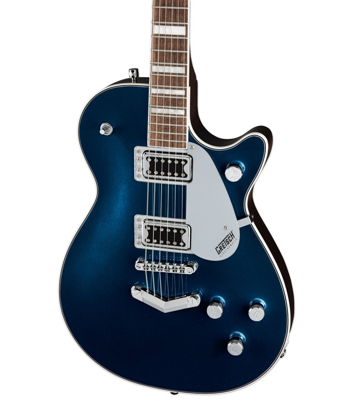 Detail of the body of the electric guitar Gretsch model G5220 Electromatic Jet BT Midnight Sapphire