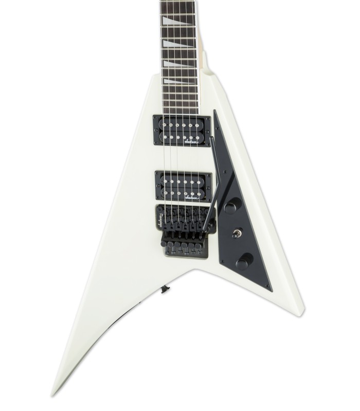 Detalle del cuerpo de forma Rhoads de la guitarra eléctrica Jackson modelo JS32 Rhoads AH Ivory