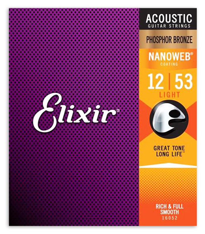Capa da embalagem do jogo de cordas Elixir modelo 16052 de calibres .012 - .053 para guitarra acústica