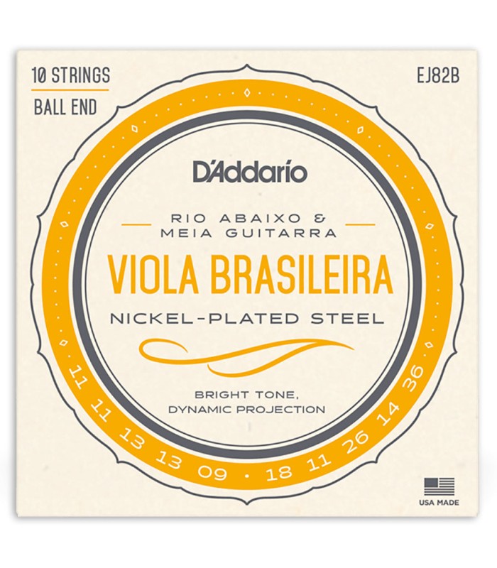 Portada del embalaje del juego de cuerdas D'Addario modelo EJ82B para viola caipira