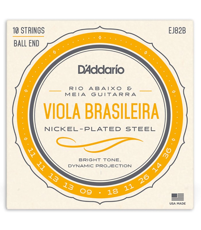 Package cover of the string set D'Addario model EJ82B for viola caipira
