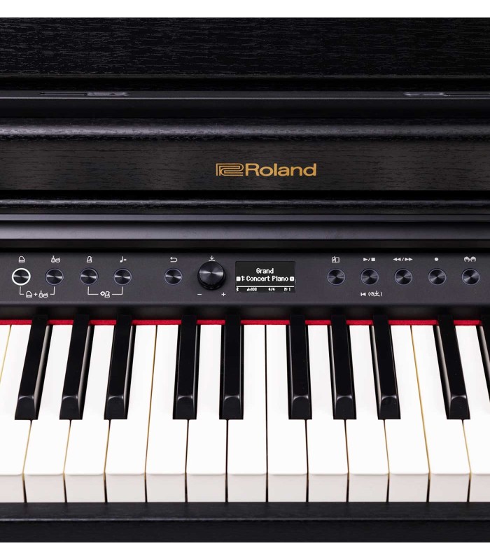 Detalle de los controles del piano digital Roland modelo RP701 negro