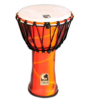 Djembe Toca Percussion modelo SFDJ 9F Freestyle con afinación por cuerdas y acabado Fiesta