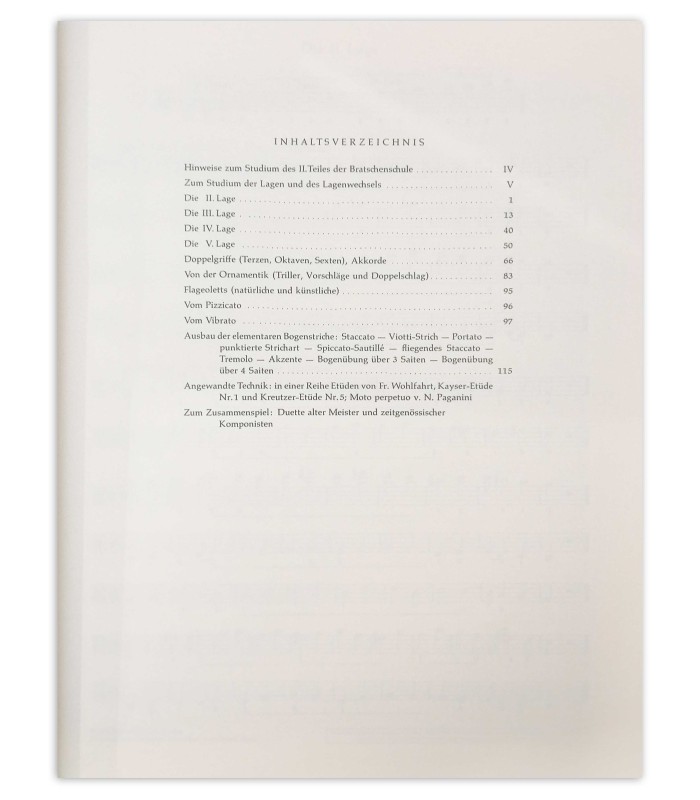 Book table of contents of the Berta Volmer for Viola Vol 2