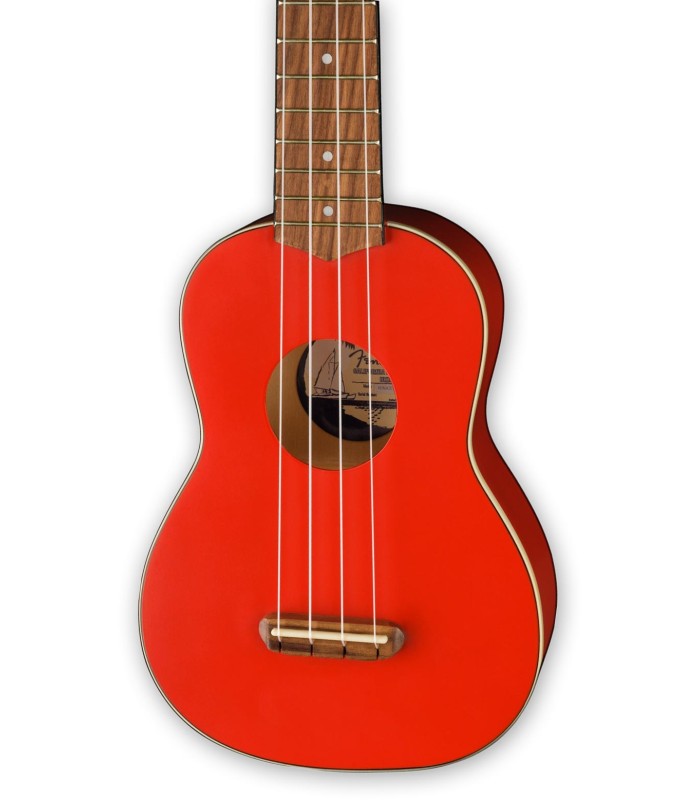 Basswood top of the soprano ukulele Fender model Venice Fiesta Red