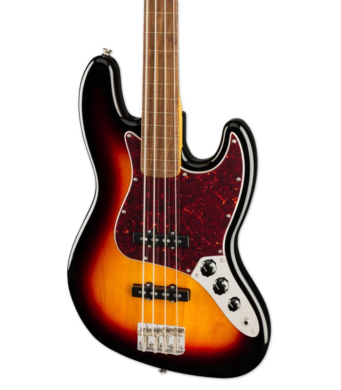 Corpo em choupo da guitarra baixo Fender Squier modelo Classic Vibe 60S Jazz Bass Fretless IL 3TS em cor 3 tone sunburst