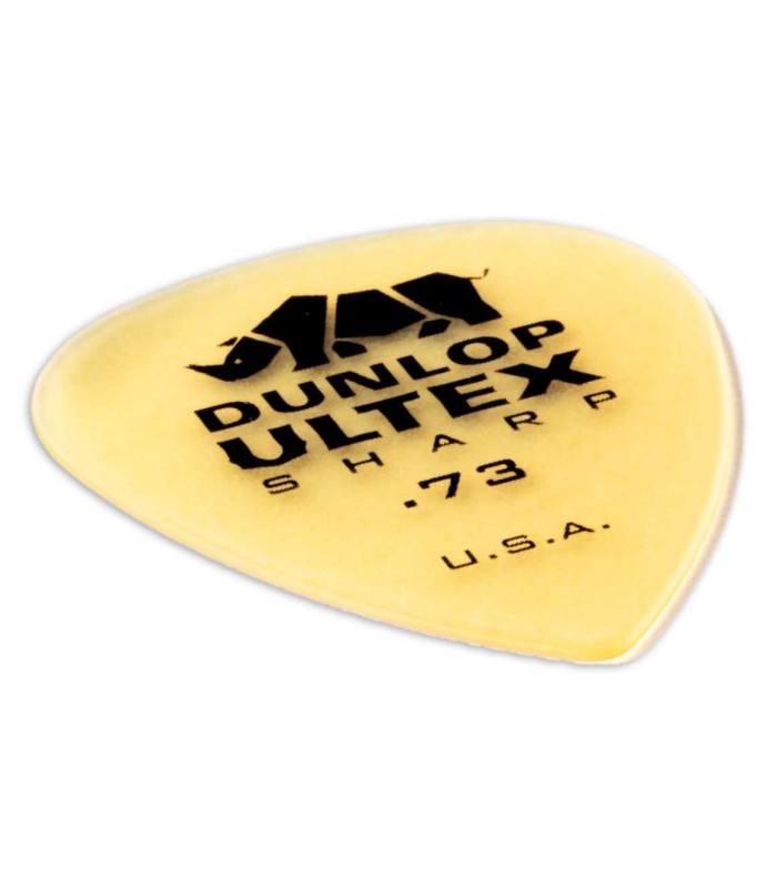 Detail of the pick Dunlop model 433R 073 Ultex Sharp with .073 thickness