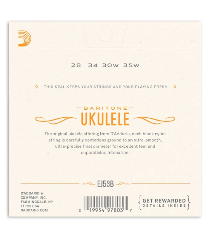 Contraportada del juego de cuerdas DAddario modelo EJ53B black nylon
