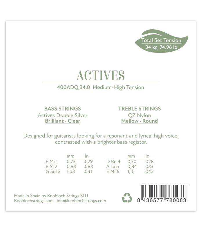 Package backcover of the string set Knobloch 400ADQ Actives QZ Double Silver