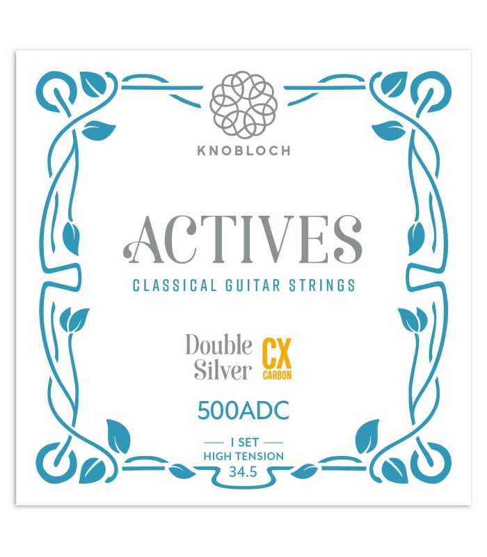 Package cover of the string set Knobloch 500ADC Actives CX Double Silver Carbon