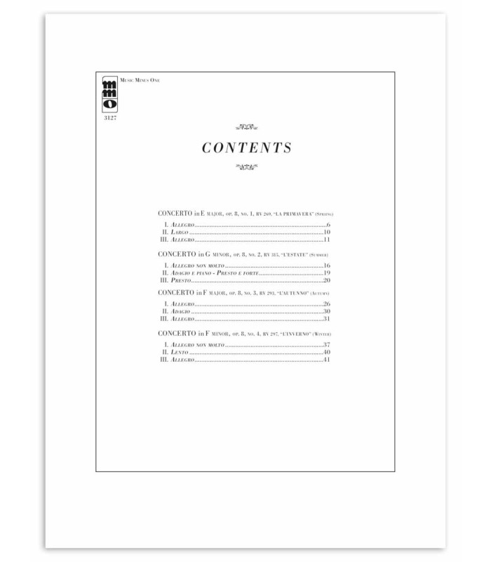 Table of contents of the book Antonio Vivaldi The Four Seasons Violin and Orchestra HL