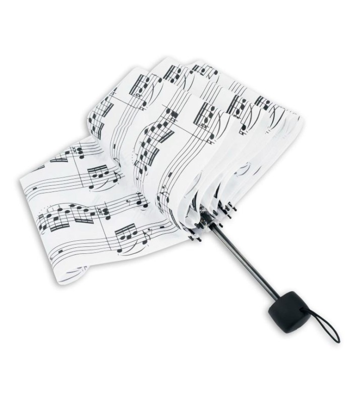 Umbrella Agifty model U2001 in white with musical notes, semi opened