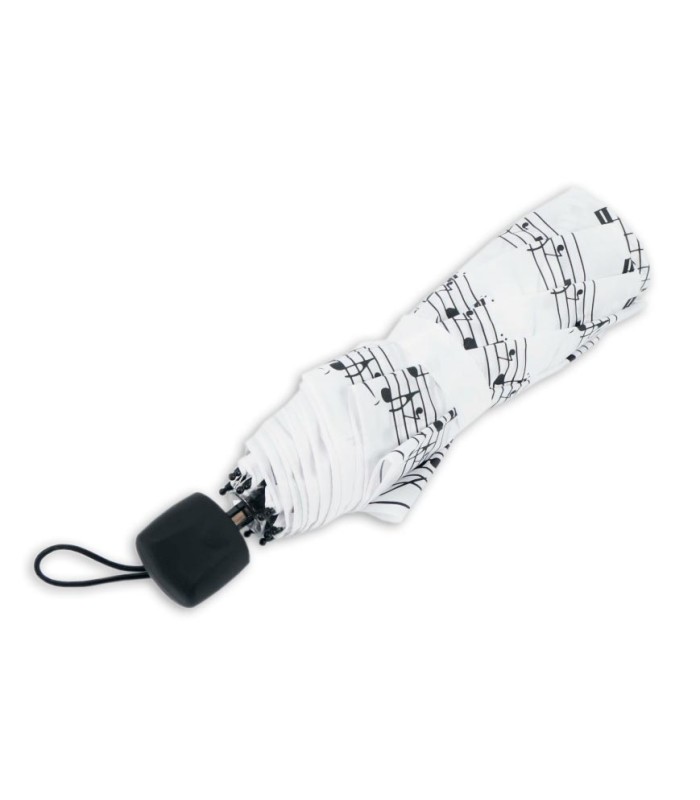 Paraguas Agifty modelo U2001 en color blanco con notas musicales, cerrado