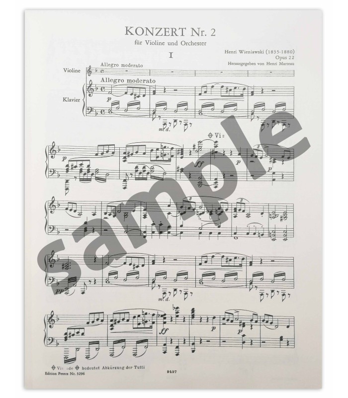 Sample of the book Wieniawski Concerto Nº2 D Minor Violin OP 22 EP