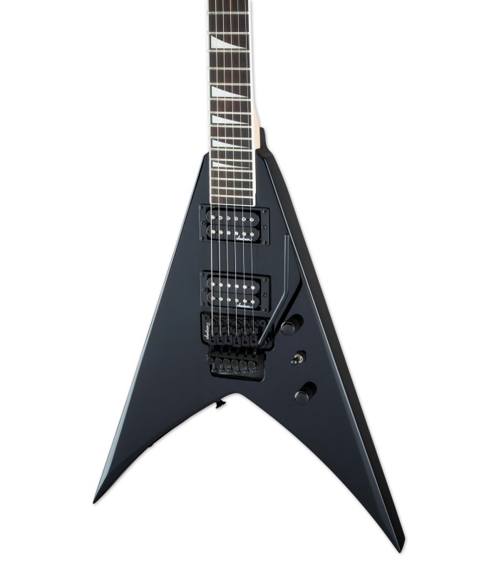 Detalle del cuerpo en forma de "V" de la guitarra eléctrica Jackson modelo JS32 King V AH Black