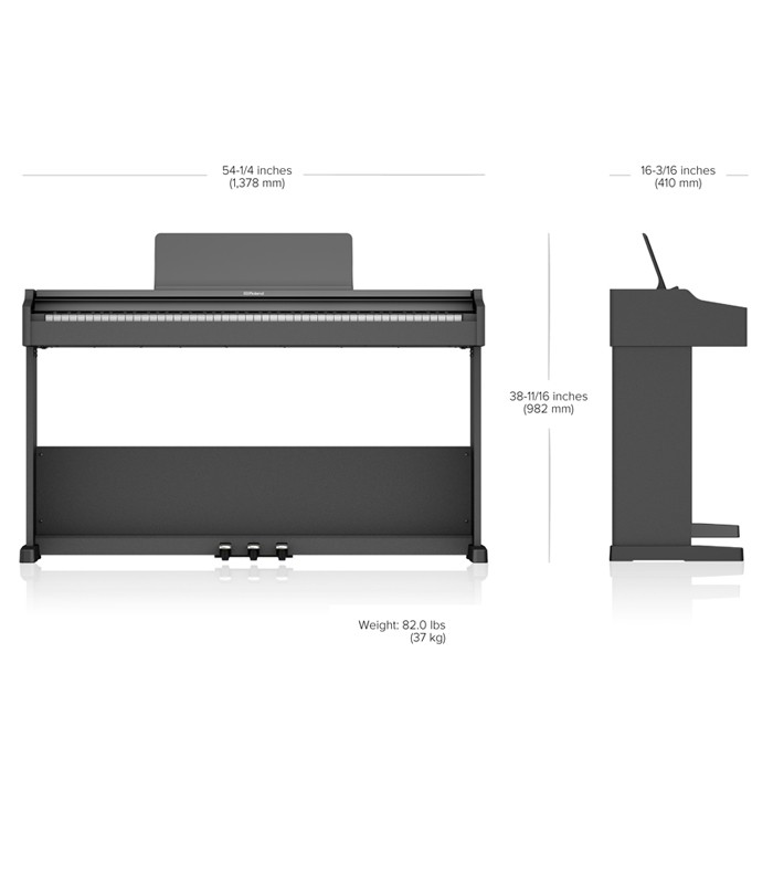 Medidas del piano digital Roland modelo RP107-BKX