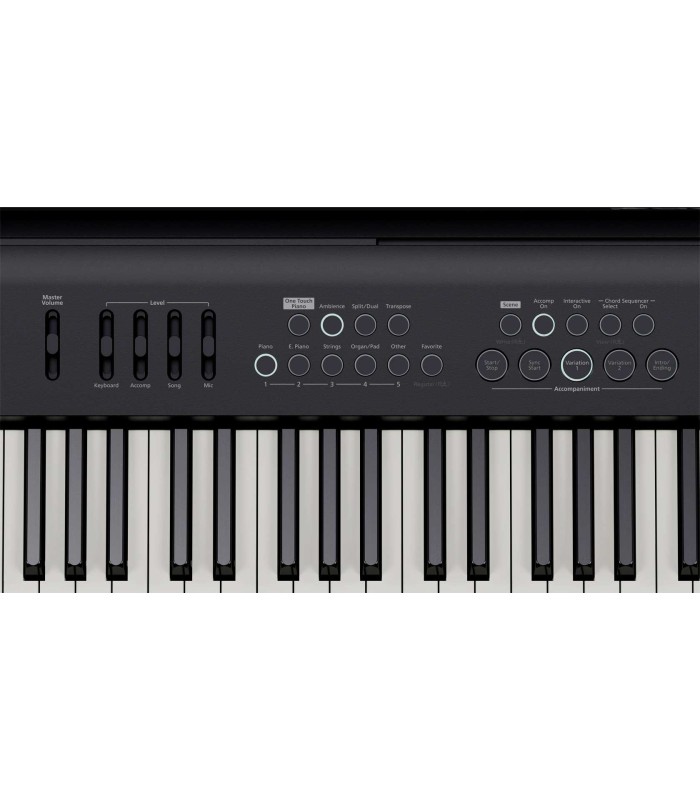 Detalle de un lado del panel de controles del piano digital Roland modelo FP-E50