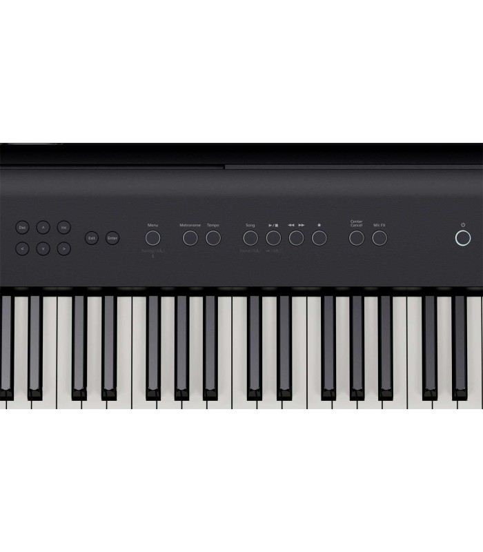 Detalhe de outro lado do painel de controlos do piano digital Roland modelo FP-E50