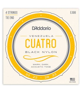 Package cover of the string set DAddario model EJ98 in Black Nylon for Venezuelan cuatro