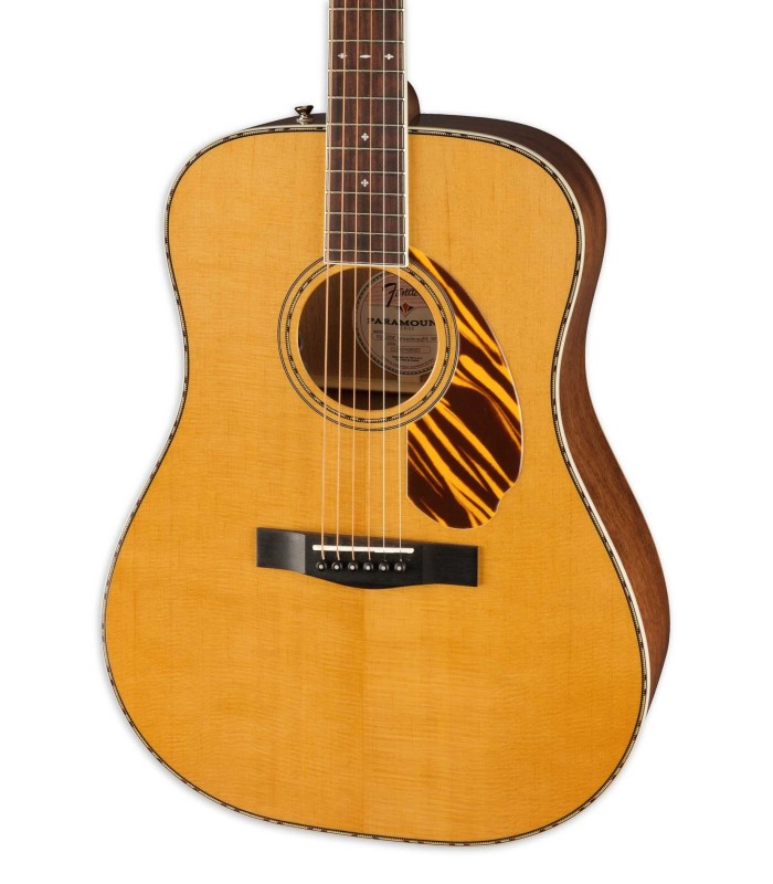 Solid Sitka spruce top of the electroacoustic guitar Fender model Paramount PD-220E Dreadnought Natural