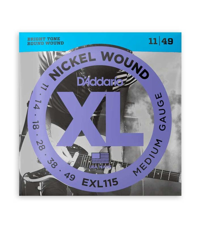 Package cover of the string set DAddario model EXL115 of 011 049 gauges for electric guitar