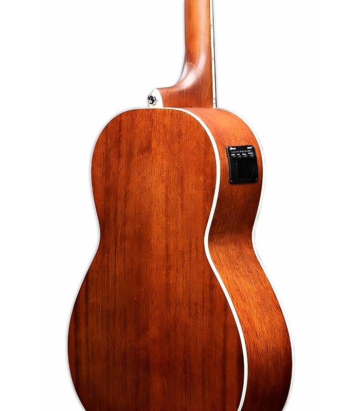 Detalhe da posição do preamp na guitarra baixo eletroacústico Ibanez modelo PNB14E OPN Parlor
