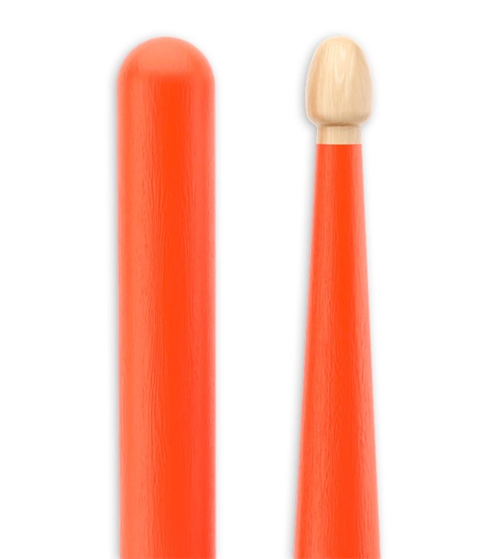 Tip detail of the drum sticks pair Promark model RBH565AW Hickory Rebound 5A Orange