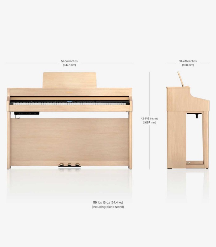 Size information of the digital piano Roland model HP702 LA