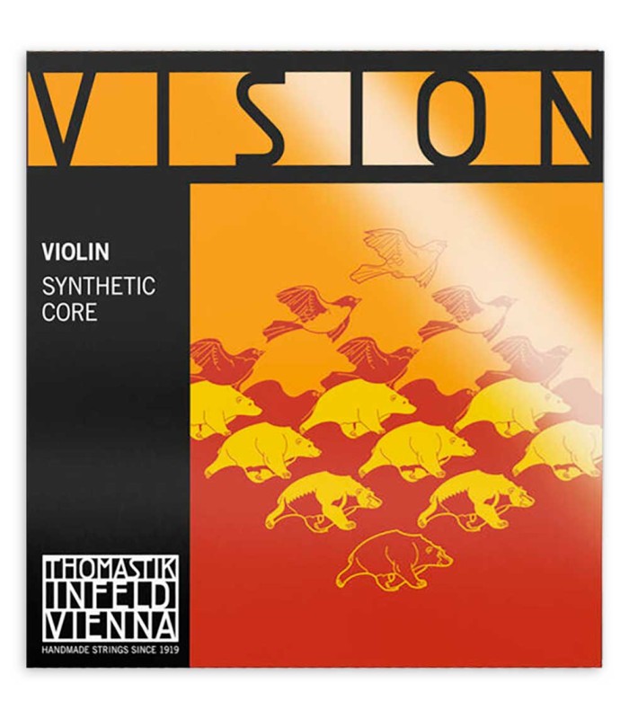 Package cover of the string set Thomastik model Infeld VI100 Vision for 3/4 size violin
