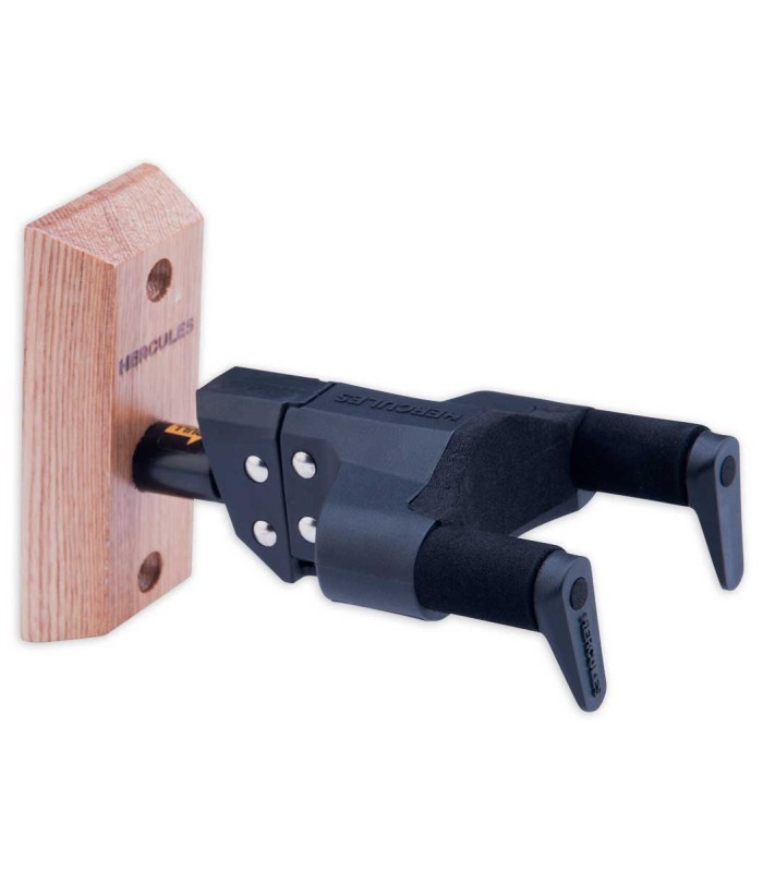 Suporte de parede Hercules modelo USP10WB com base em madeira para ukulele