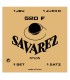 Package cover of the string set Savarez model 520F in nylon and with wound G string and high tension for classical guitar
