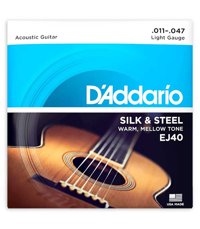 Package cover of the string set DAddario model EJ40 Silk Steel of 011 gauge for acoustic guitar