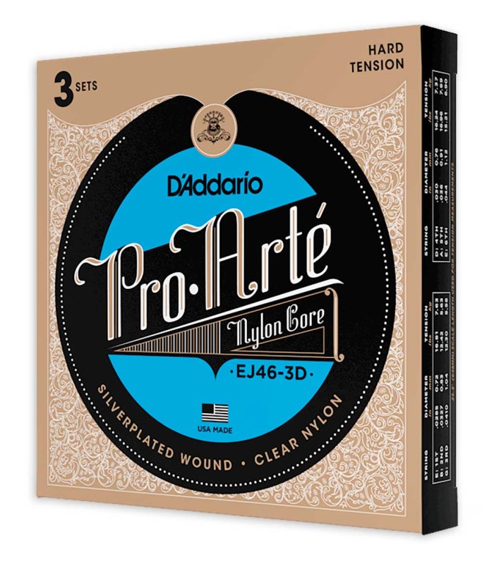 Capa do jogo de cordas DAddario modelo EJ46 3D Multipack de nylon em tensão alta para guitarra clássica