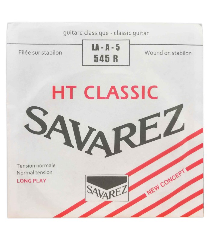 Portada del embalaje de la cuerda Savarez modelo 545R 5ª Lá en tensión normal para guitarra clásica